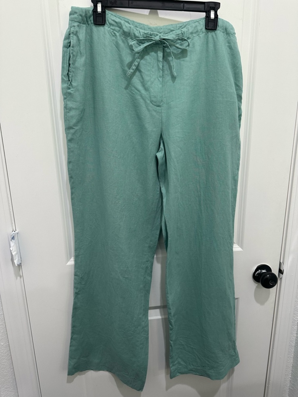 Rafaella Light Sage Green Drawstring Wide-Leg 100% Linen Pants